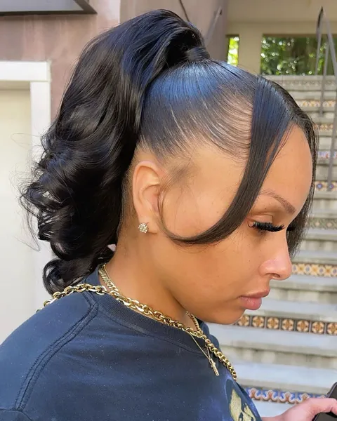 Sleek high ponytail with a swoop